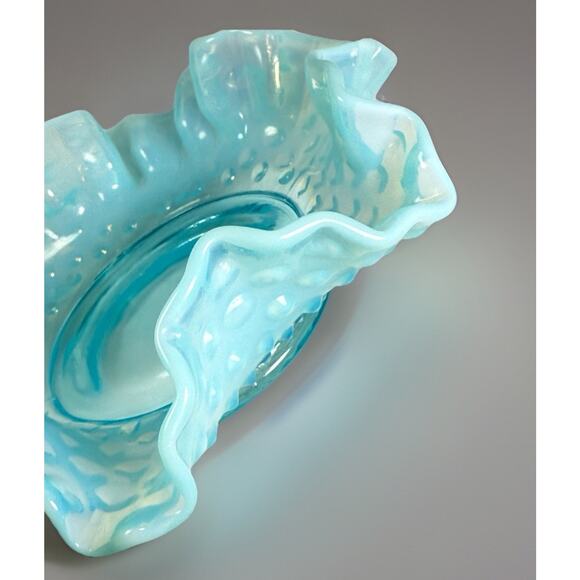 Vintage Fenton Turquoise Opalescent Hobnail BonBon Candy Dish Bowl Ruffled 6" - Picture 7 of 7